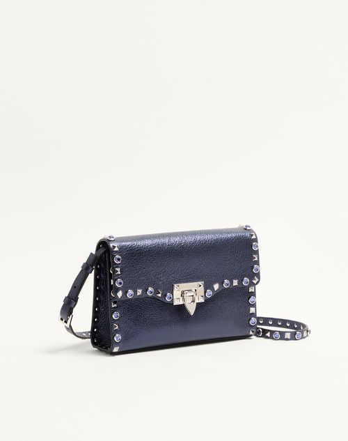 Valentino Garavani Rockstud Small Shoulder Bag In Laminated Calfskin With Cabochon Stones