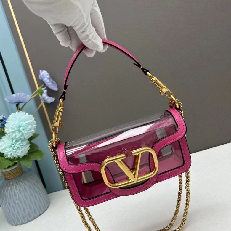 Valentino Transparent Pink VLogo Mini Shoulder Bag with Gold Chain