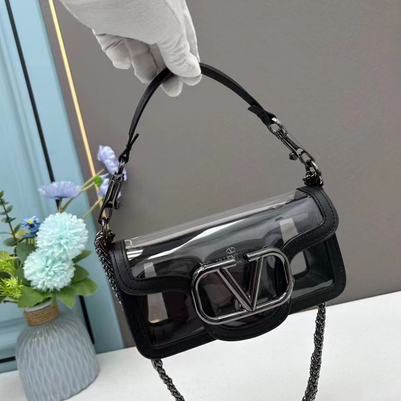 Valentino Transparent Pink VLogo Mini Shoulder Bag with Gold Chain