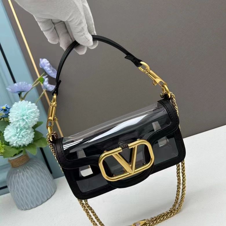 Valentino Transparent Pink VLogo Mini Shoulder Bag with Gold Chain