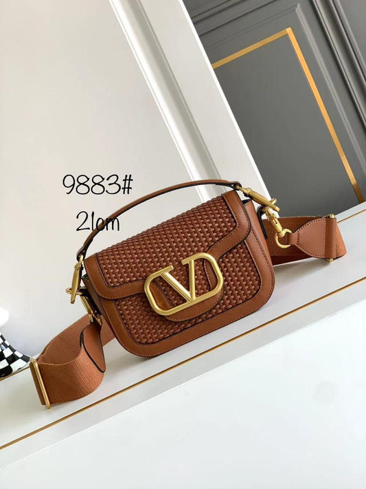 Valentino Garavani VLogo Woven Leather Shoulder Bag