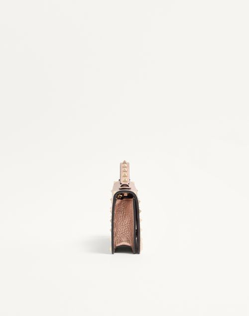 Valentino Rockstud Laminated Grainy Calfskin Wallet With Chain