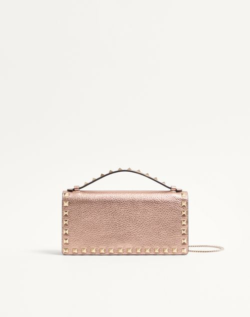 Valentino Rockstud Laminated Grainy Calfskin Wallet With Chain