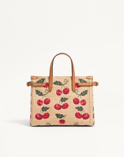 Valentino Garavani Antibes Small Shopping Bag In Jacquard Raffia With Cherryfic Pattern