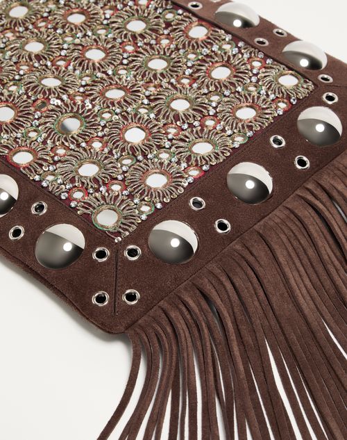 Valentino Garavani Nellcôte Embroidered Shoulder Bag With Fringes