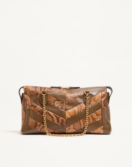 Valentino Garavani Panthea Medium Shoulder Bag In Python And Nappa With Chevron Motif