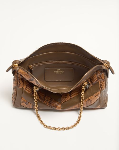 Valentino Garavani Panthea Medium Shoulder Bag In Python And Nappa With Chevron Motif