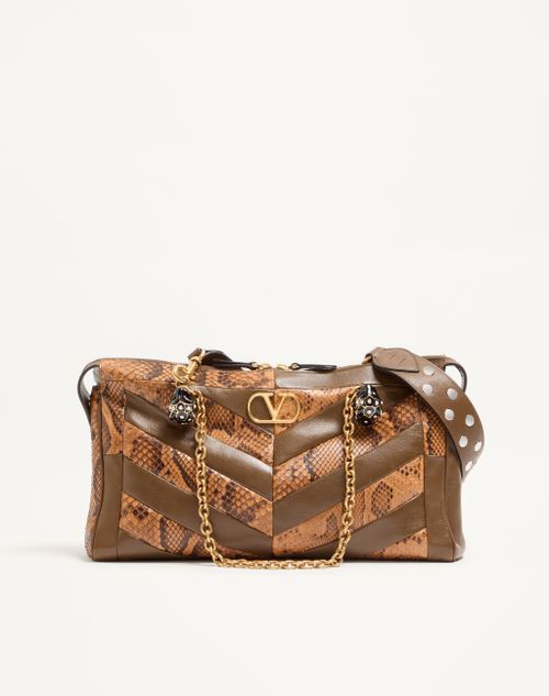 Valentino Garavani Panthea Medium Shoulder Bag In Python And Nappa With Chevron Motif