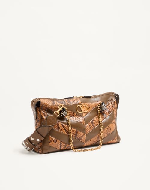 Valentino Garavani Panthea Medium Shoulder Bag In Python And Nappa With Chevron Motif