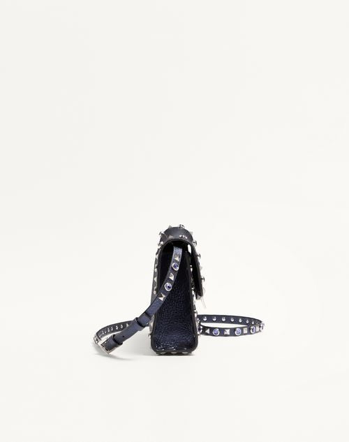 Valentino Garavani Rockstud Small Shoulder Bag In Laminated Calfskin With Cabochon Stones