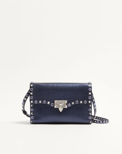 Valentino Garavani Rockstud Small Shoulder Bag In Laminated Calfskin With Cabochon Stones
