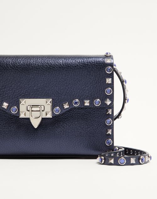 Valentino Garavani Rockstud Small Shoulder Bag In Laminated Calfskin With Cabochon Stones