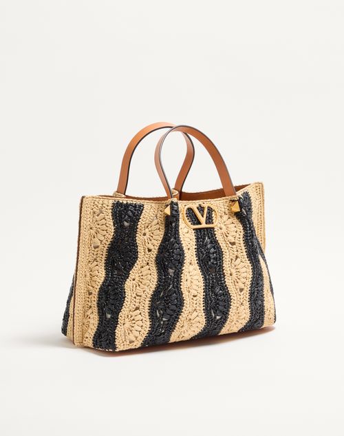 Valentino Garavani Medium Raffia Shopping Bag with Wave Motif