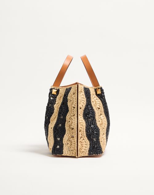 Valentino Garavani Medium Raffia Shopping Bag with Wave Motif