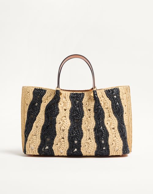 Valentino Garavani Medium Raffia Shopping Bag with Wave Motif