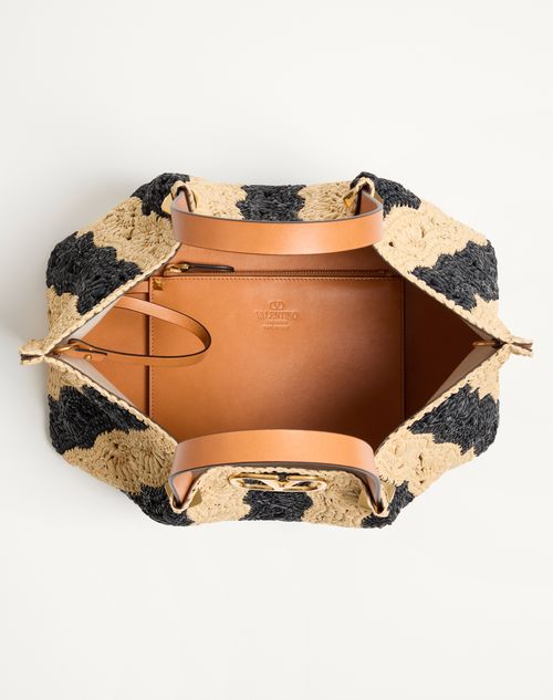 Valentino Garavani Medium Raffia Shopping Bag with Wave Motif