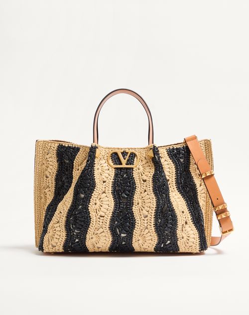 Valentino Garavani Medium Raffia Shopping Bag with Wave Motif