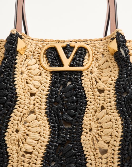 Valentino Garavani Medium Raffia Shopping Bag with Wave Motif