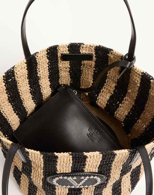 Valentino Garavani Striped Raffia Shopping Bag