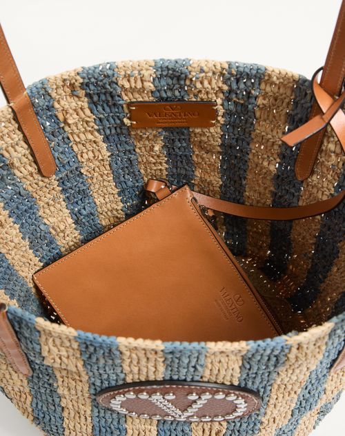 Valentino Garavani Striped Raffia Shopping Bag
