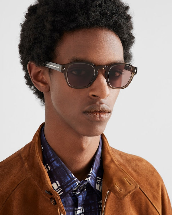 Prada Acetate Sunglasses – Transparent Brown with Walnut Brown Lenses