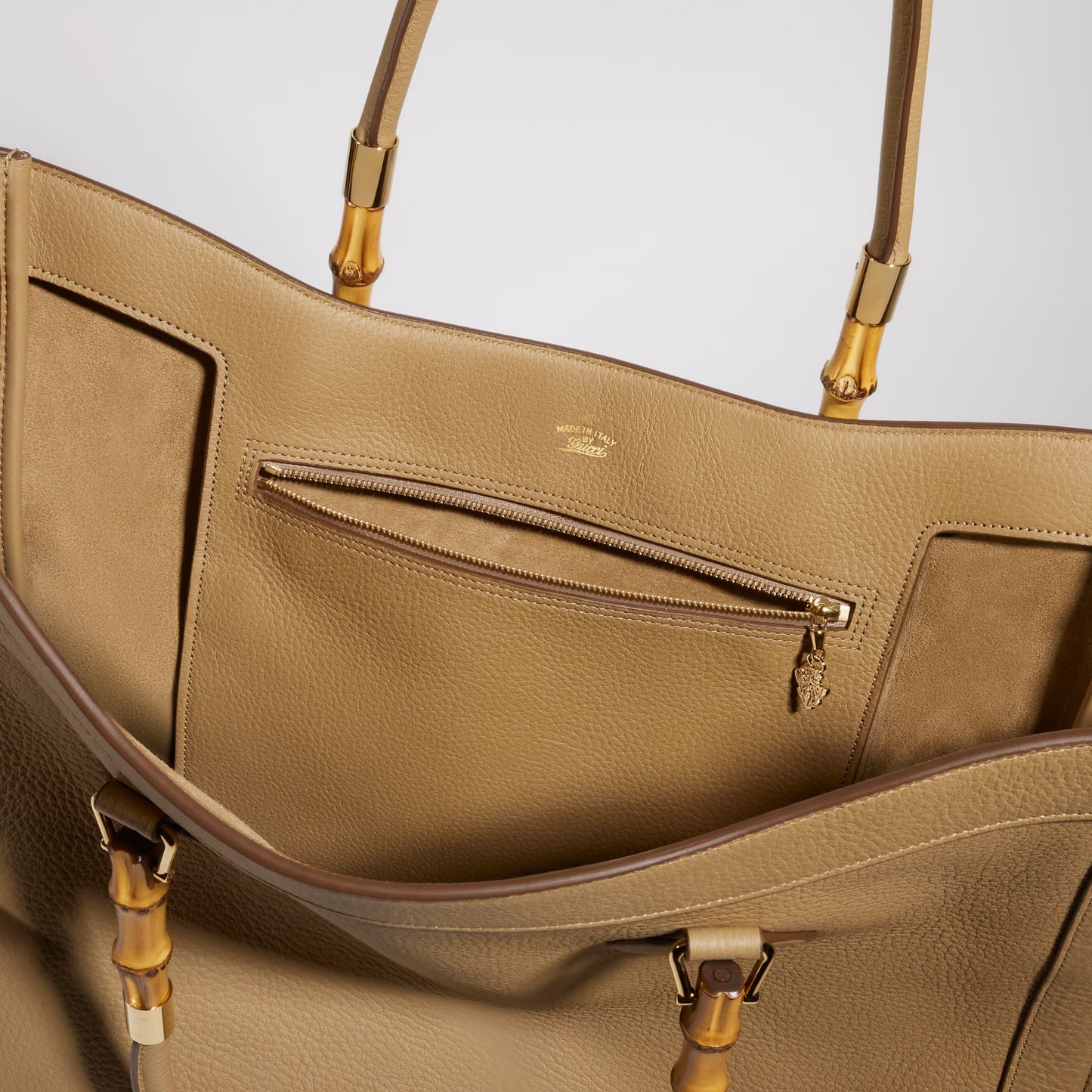 Gucci Bamboo Tote Large — Dark Beige Leather