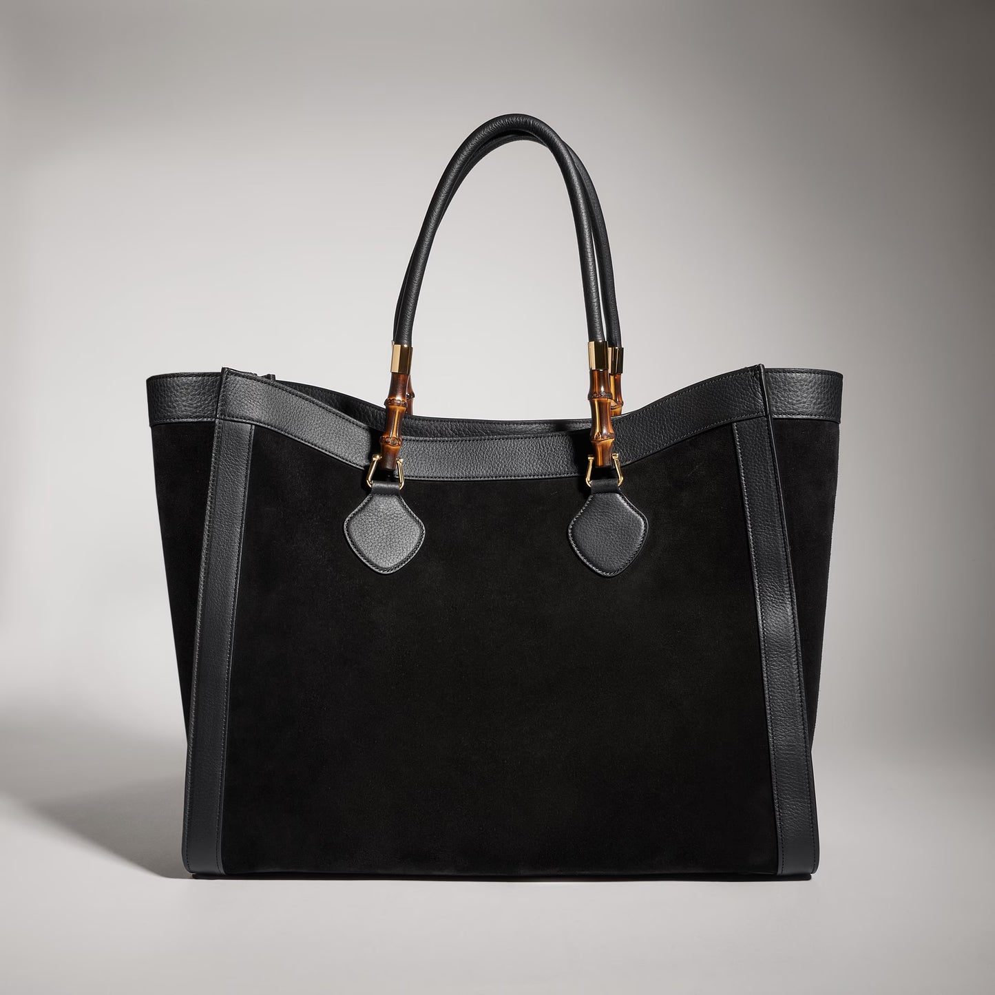 Gucci Bamboo Tote Large — Black Suede