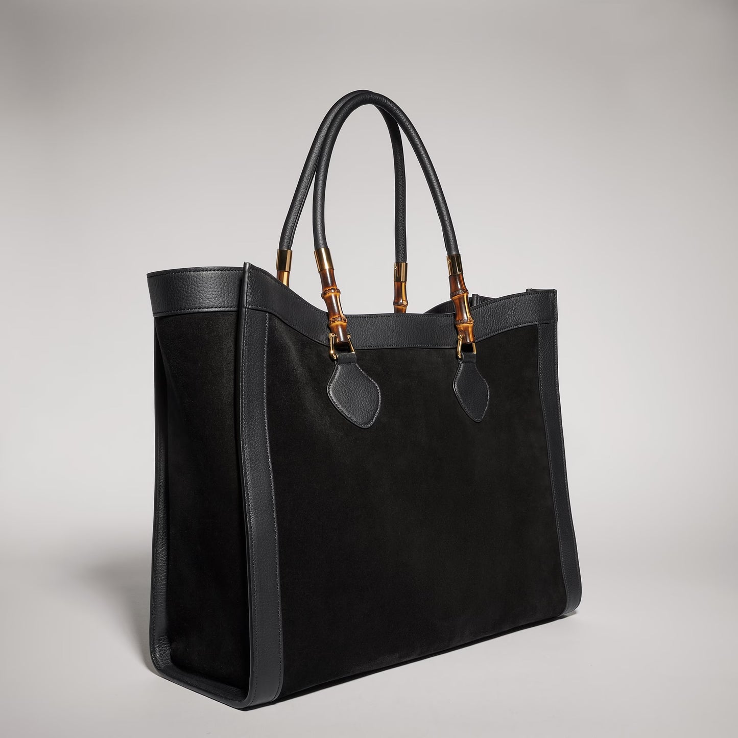Gucci Bamboo Tote Large — Black Suede