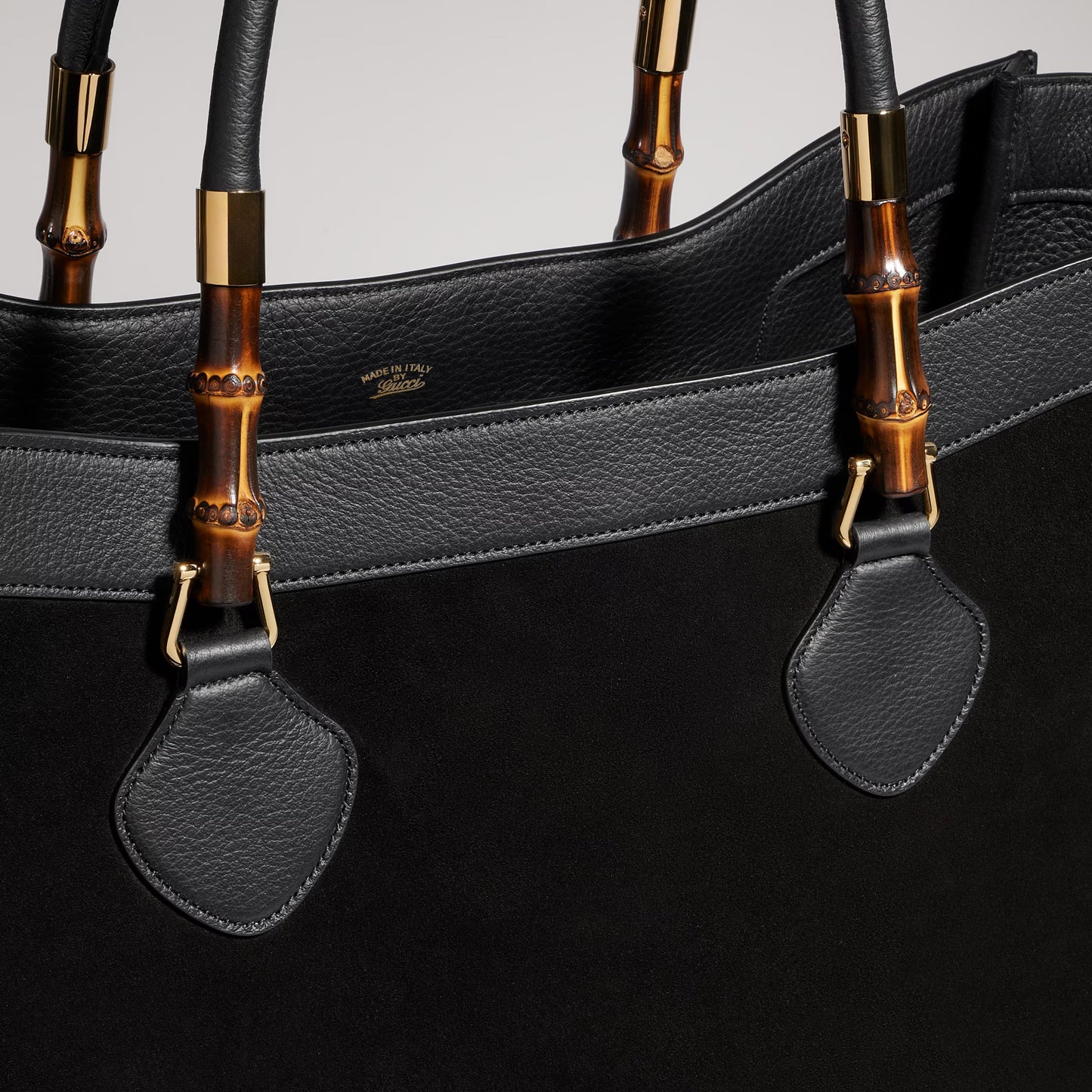 Gucci Bamboo Tote Large — Black Suede
