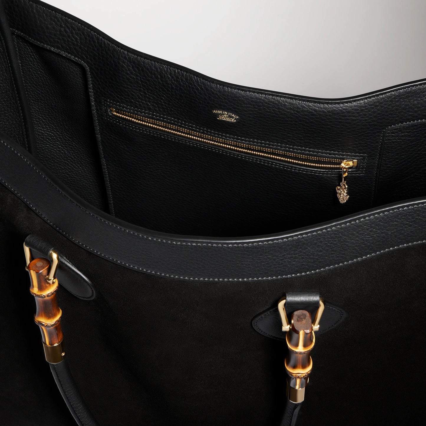 Gucci Bamboo Tote Large — Black Suede