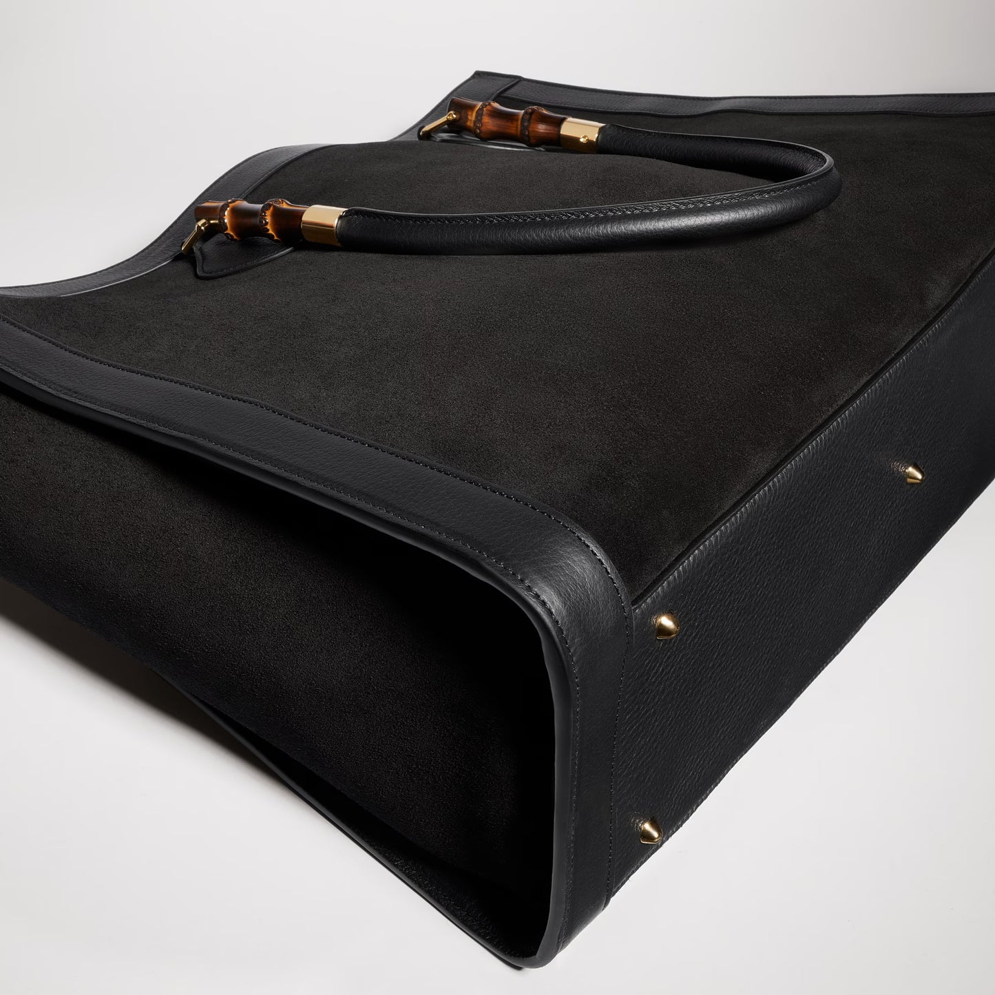 Gucci Bamboo Tote Large — Black Suede