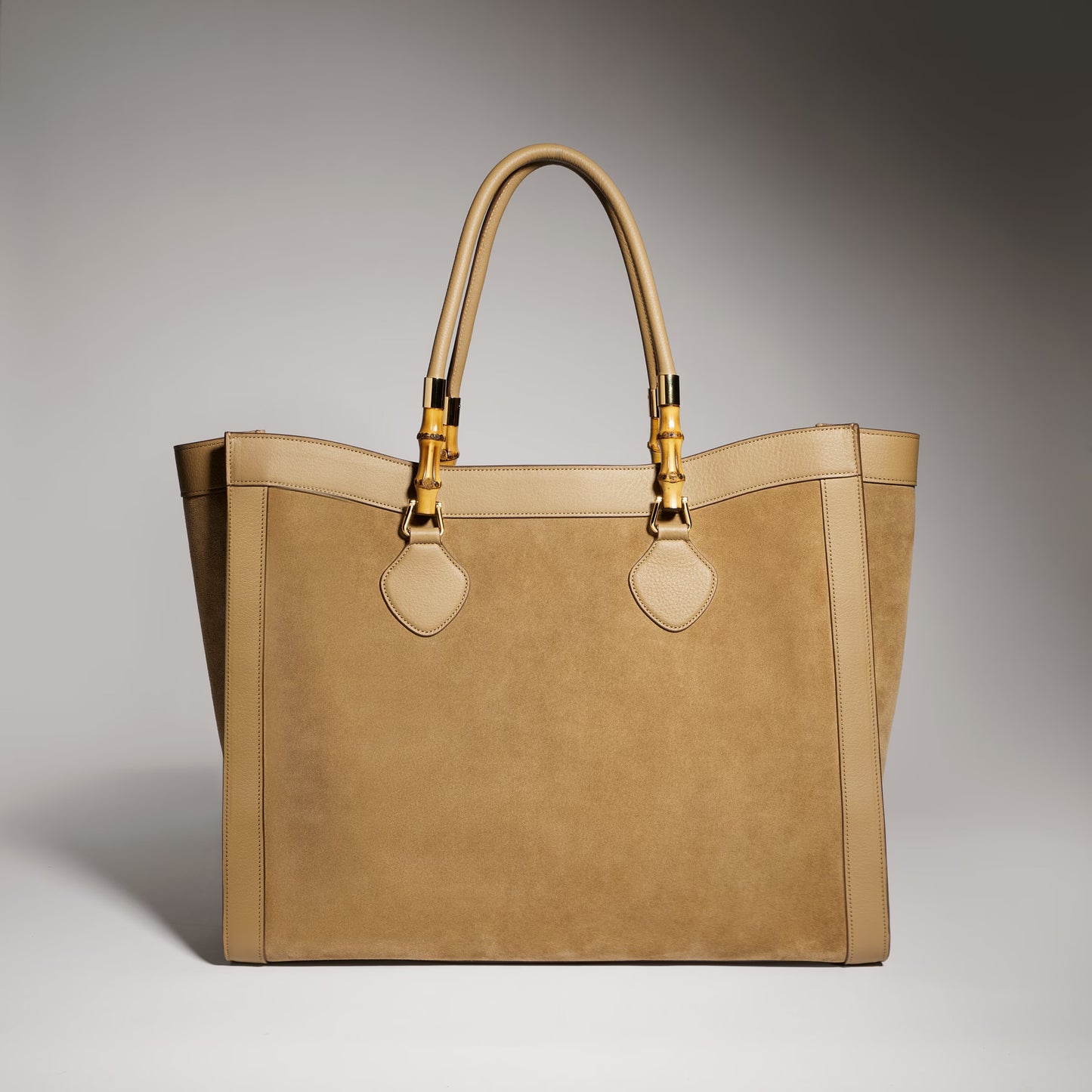 Gucci Bamboo Tote Large — Dark Beige Suede