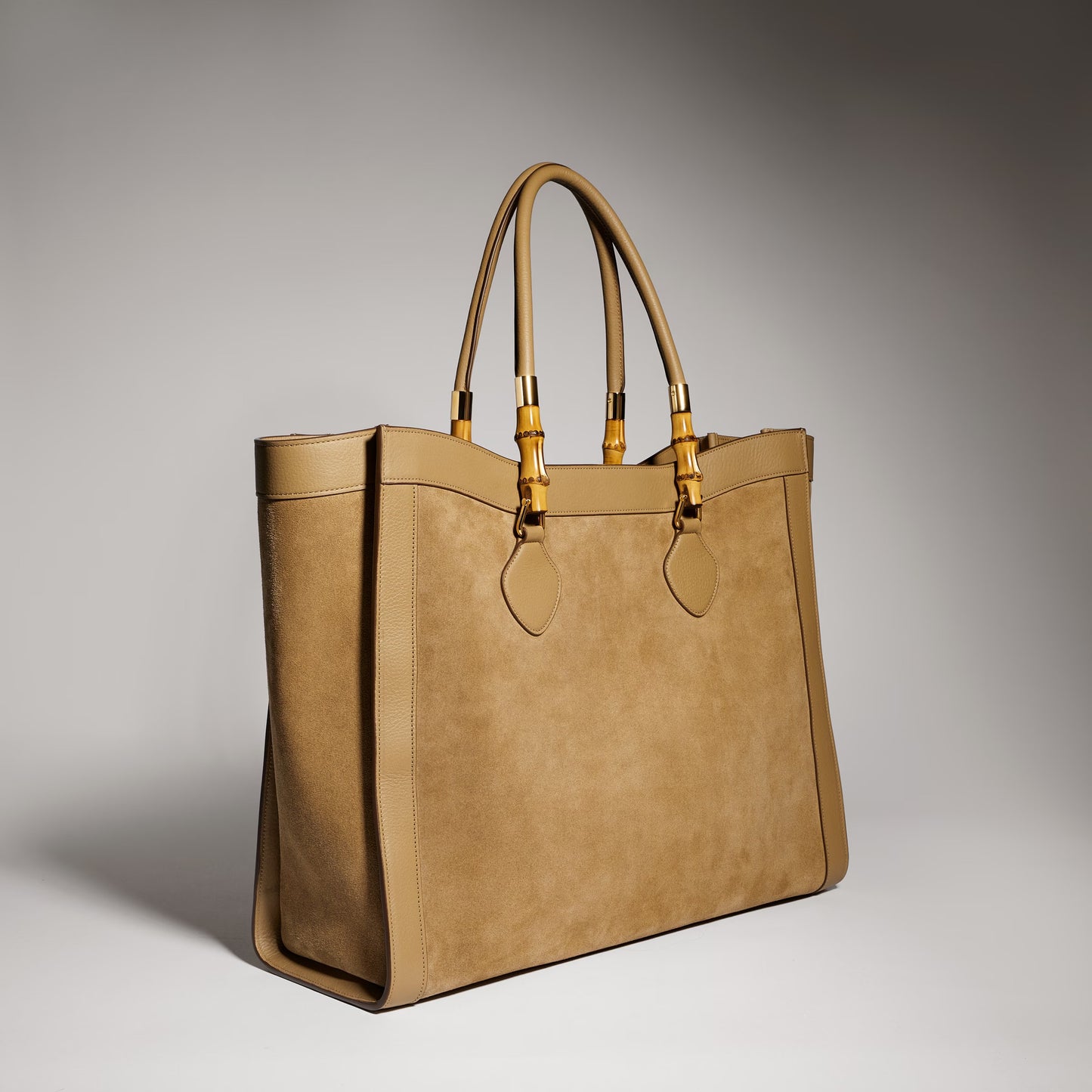Gucci Bamboo Tote Large — Dark Beige Suede