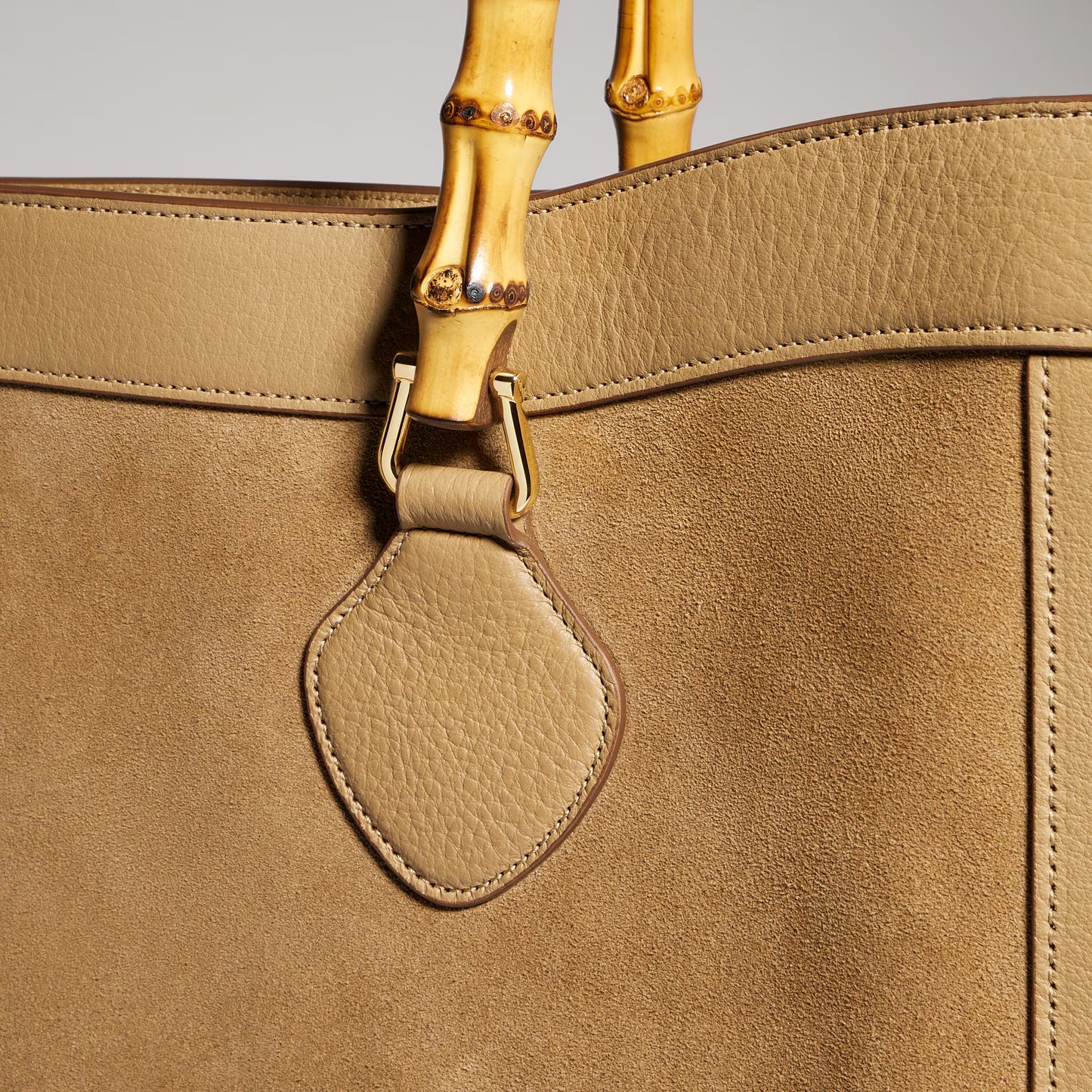 Gucci Bamboo Tote Large — Dark Beige Suede