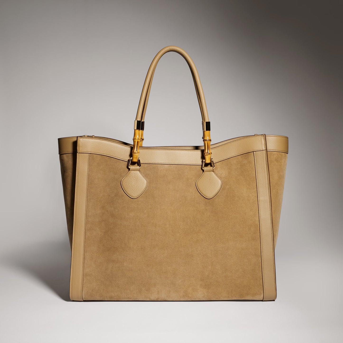 Gucci Bamboo Tote Large — Dark Beige Suede