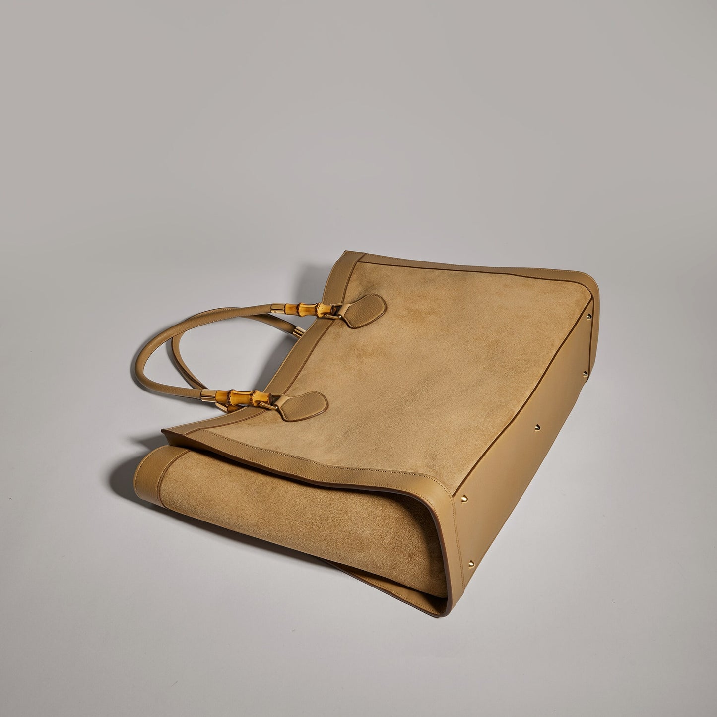 Gucci Bamboo Tote Large — Dark Beige Suede